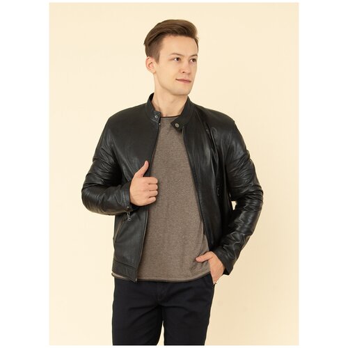Кожаная куртка мужская 28, каляев, размер 58, черный черного цвета