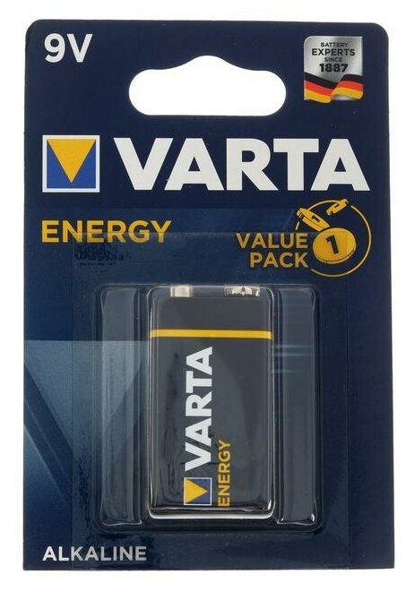 Батарейка алкалиновая Varta Energy, 6LR61-1BL, 9В, крона, блистер, 1 шт.