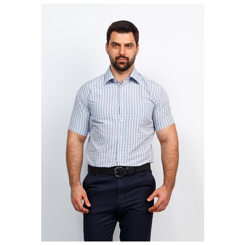 Рубашка мужская короткий рукав CASINO c235/0/034/Z/1, Полуприталенный силуэт / Regular fit, цвет Голубой, рост 174-184, размер ворота 39 голубого цвета