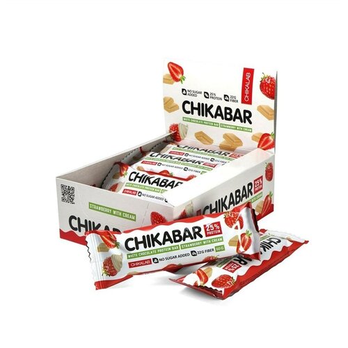 CHIKALAB Глазированный батончик CHIKABAR 60г (20шт коробка) (Клубника со сливками)