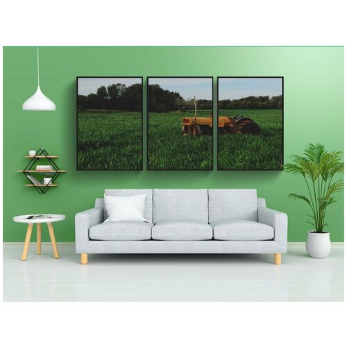 фото Набор модулных постеров для интерьера "трактор, поле, сельское хозяйство" 60x90 см. в тубусе, без рамки lotsprints