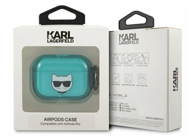 Lagerfeld для Airpods Pro чехол TPU FLUO with ring Choupette Transp Blue