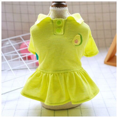 Платье летнее для собак мелких пород с Вышивкой Утенок. Голубое. Размер L (35см)