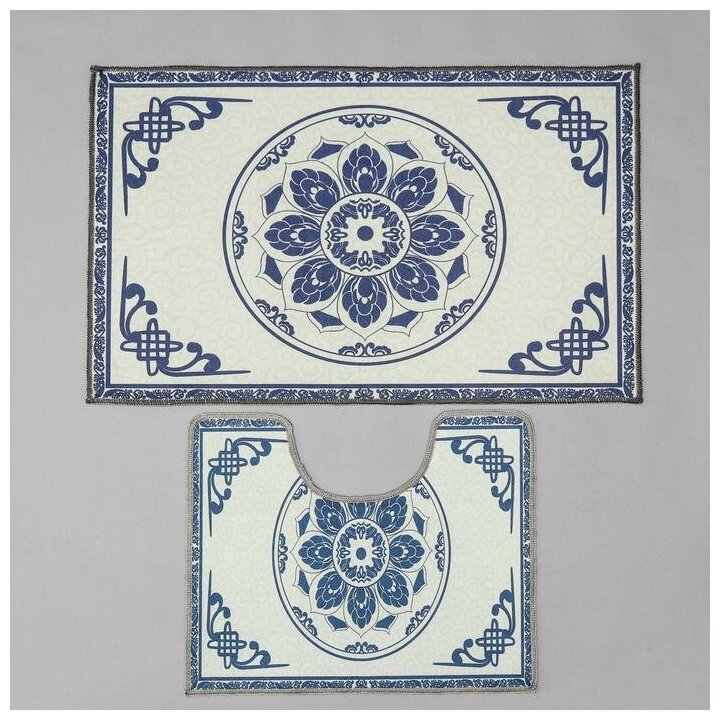 Набор ковриков для ванной и туалета Доляна «Адиса», 2 шт: 50×78 см, 40×50 см, цвет синий