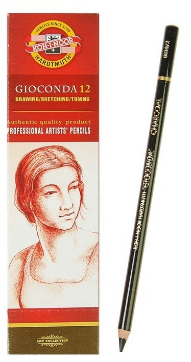 Уголь в карандаше 4.2 мм Koh-I-Noor GIOCONDA 8810-2, Charcoal 4.2, средний (искусственный). В наборе 12шт.