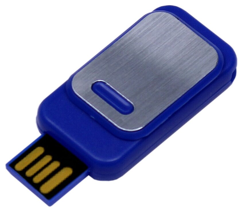 Пластиковая прямоугольная выдвижная флешка с металлической пластиной (128 Гб / GB USB 2.0 Синий/Blue 045)
