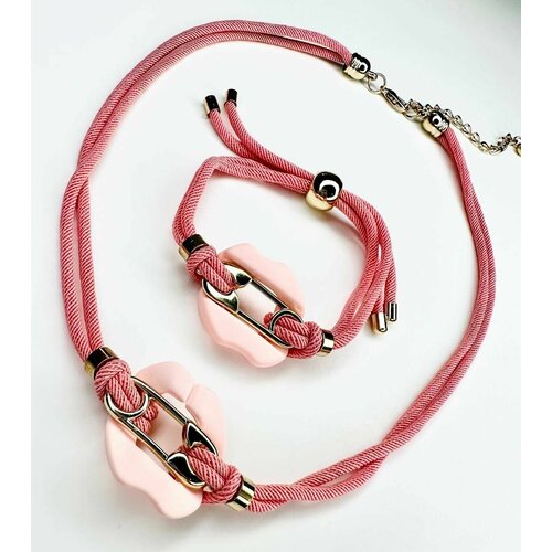 фото Комплект бижутерии: браслет, колье, размер колье/цепочки 40 см, золотой, розовый acfox