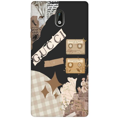 Матовый Soft Touch силиконовый чехол на Nokia 3, Нокиа 3 с 3D принтом GUCCI Stickers черный матовый soft touch силиконовый чехол на nokia 8 нокиа 8 с 3d принтом stormtrooper stickers черный