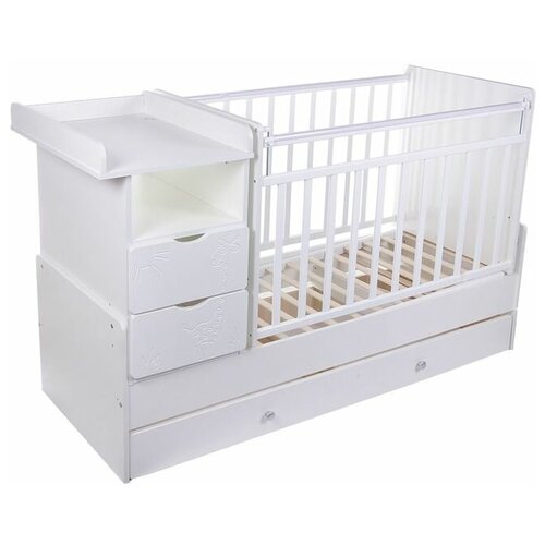 Детская кровать-трансформер «Жираф» на маятнике, цвет белый