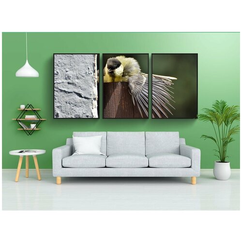 фото Набор модулных постеров для интерьера "большая синица, синица, певчая птица" 60x90 см. в тубусе, без рамки lotsprints