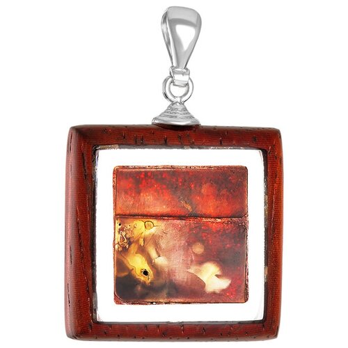 фото Amberholl квадратная подвеска из древесины падука и натурального янтаря «индонезия»