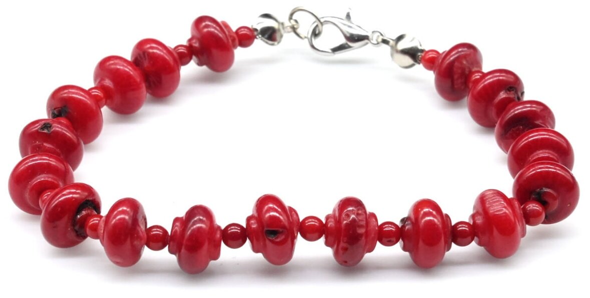 фото Браслет из коралла рондель 9мм красный, 20 см. РадугаКамня