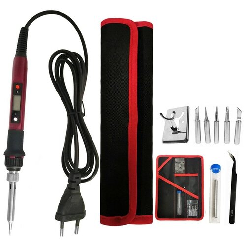Паяльный набор с регулировкой температуры и ЖК дисплеем 80 Вт красный 132900₽