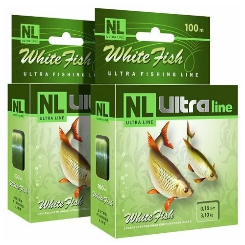 фото Леска aqua nl ultra white fish (белая рыба) 100m 0,16mm, цвет - светло-зеленый, test - 3,10kg (набор 2 шт)