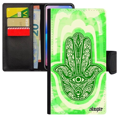 фото Противоударный чехол-книжка на телефон // apple iphone se 2020 // "амулет хамса" дизайн медальон, utaupia, светло-зеленый