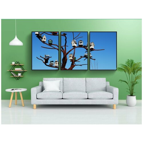 фото Набор модулных постеров для интерьера "скворечники, стальное дерево, скульптура" 60x90 см. в тубусе, без рамки lotsprints