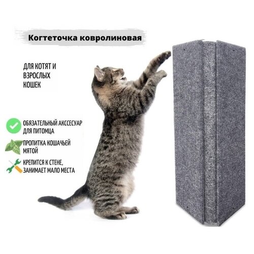 Когтеточка настенная угловая для кошек 55*25 см / ковролин с пропиткой, 2 отверстия для крепления к стене