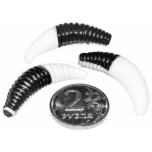 Мягкая форелевая силиконовая приманка для рыбалки TROUT EXPERT серия MAGGOT - личинка (#M3818, 38 мм, 10 шт в банке, сыр) Чёрный Белый