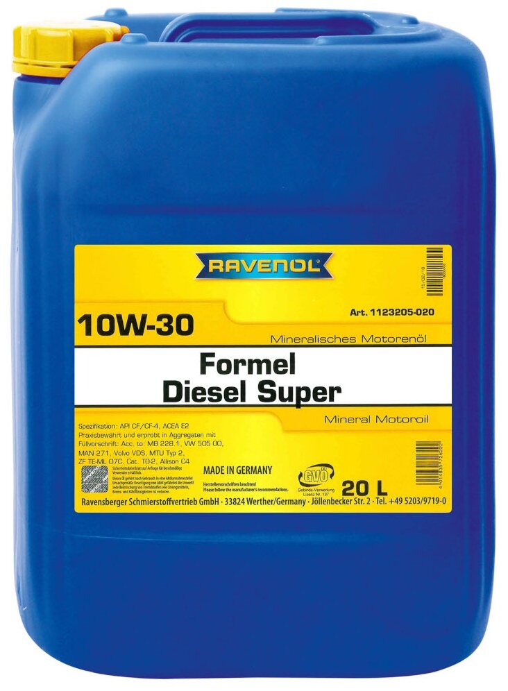 Моторное масло RAVENOL Formel Diesel Super SAE 10W-30 (20л) new