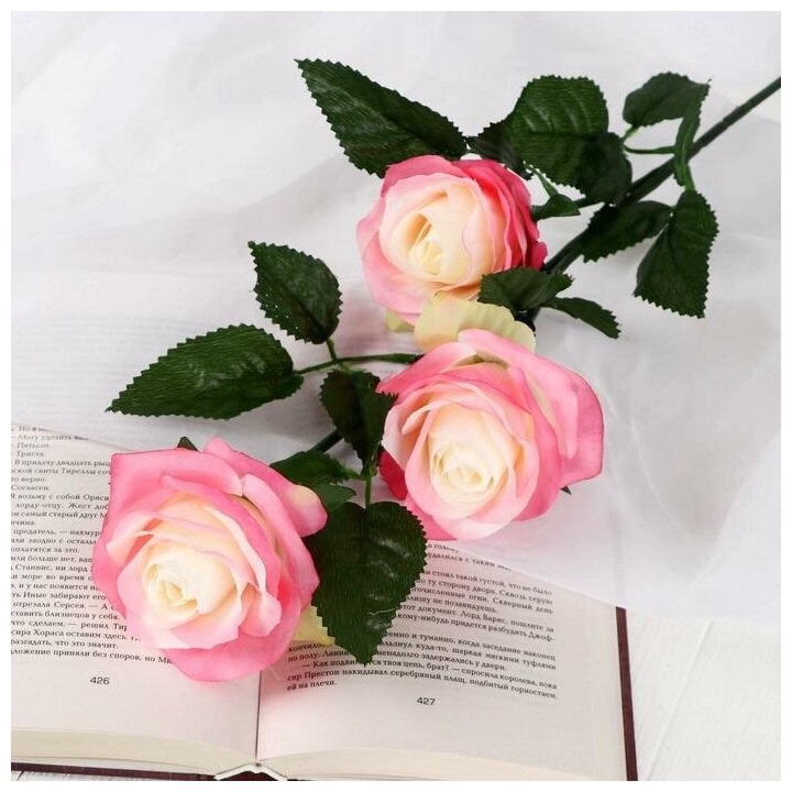 Цветы искусственные "Роза Жанна" 10х61 см, бело-розовый 2578228