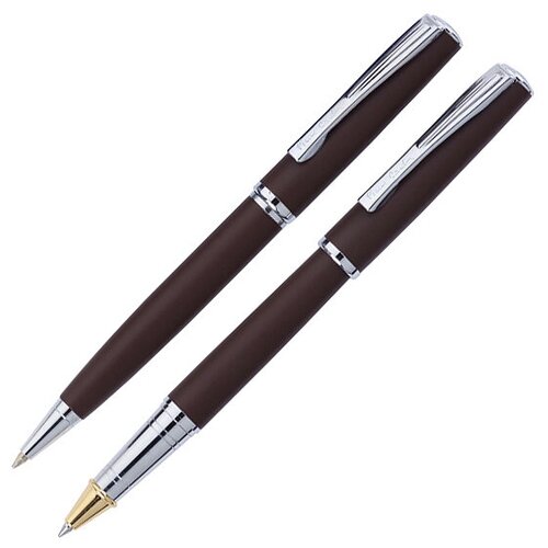 Набор Pierre Cardin Pen&pen: ручка шар.+роллер, корпус латунь, отделка сталь+хром, корич. Pierre Car
