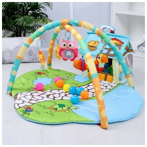 Развивающий коврик «Домик для игрушек», с дугами + шары, с игрушками, для новорожденных