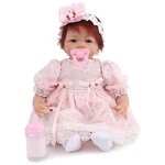 Reborn Kaydora Виниловая кукла Реборн (Reborn Dolls) - Девочка в розовом платье, каштановые волосы - изображение