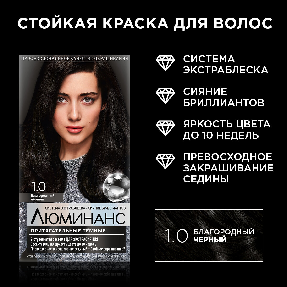 Стойкая краска для волос Schwarzkopf Luminance Color т. 1.0 Благородный черный 165 мл