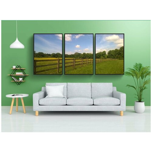 фото Набор модулных постеров для интерьера "изгородь, поле, ферма" 60x90 см. в тубусе, без рамки lotsprints
