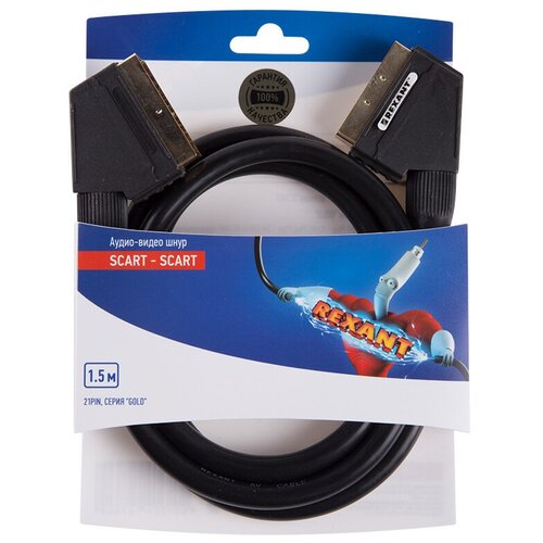 Шнур/кабель/провод с разъемами SCART - SCART 21pin REXANT GOLD для телевизоров компьютеров ноутбуков, длина 1.5 м кабель sca7121 023 аудио видео черный scart 21pin plug s vhs plug 6 8мм 2м м schwaiger