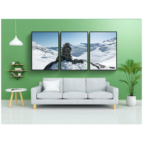 фото Набор модулных постеров для интерьера "пирамида из камней, горы, зима снег" 60x90 см. в тубусе, без рамки lotsprints
