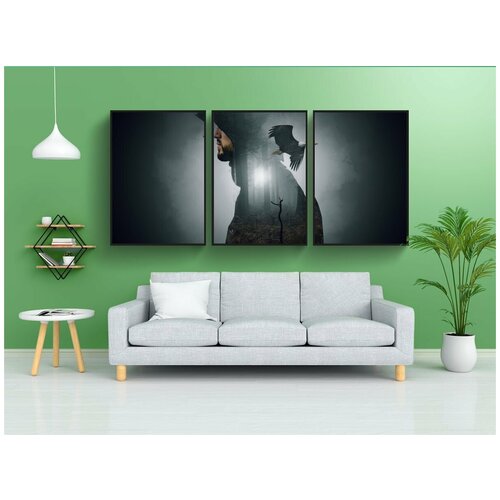 фото Набор модулных постеров для интерьера "человек, с капюшоном, древесина" 60x90 см. в тубусе, без рамки lotsprints