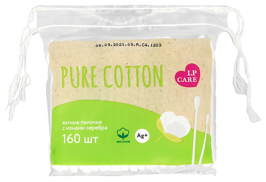 Палочки ватные LP CARE PURE COTTON в пакетике 160 шт