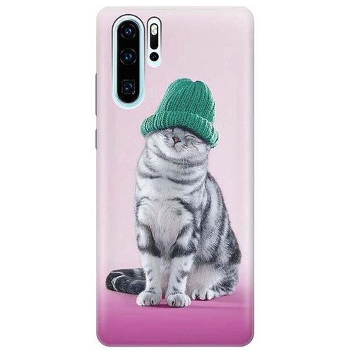 фото Ультратонкий силиконовый чехол-накладка для huawei p30 pro с принтом "кот в зеленой шапке" gosso