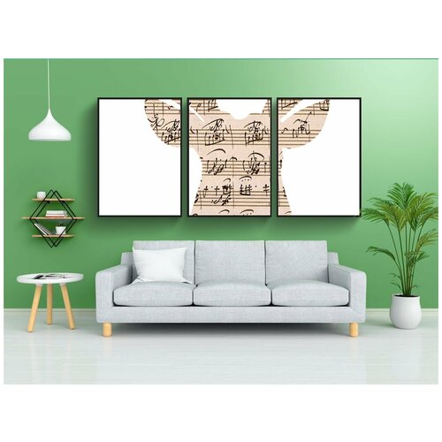 фото Набор модулных постеров для интерьера "олень, рога, музыка" 60x90 см. в тубусе, без рамки lotsprints