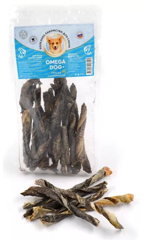 фото OMEGADOG Лакомство для собак с ламинарией, из сушеной кожи атлантической трески, 40г 140 (2 шт.)