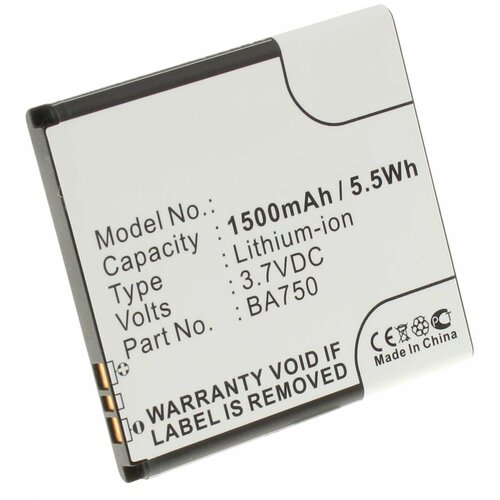 Аккумулятор iBatt iB-B1-M346 1500mAh для Sony Ericsson BA750, аккумулятор ibatt ib b1 m2989 1500mah для xiaomi bm44