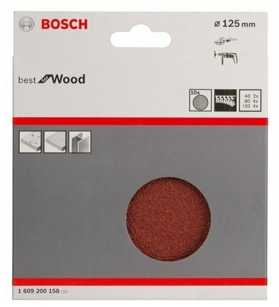 Шлифлисты Bosch B.f.W+P 125мм K40-120 10шт 1609200158 - фото №4