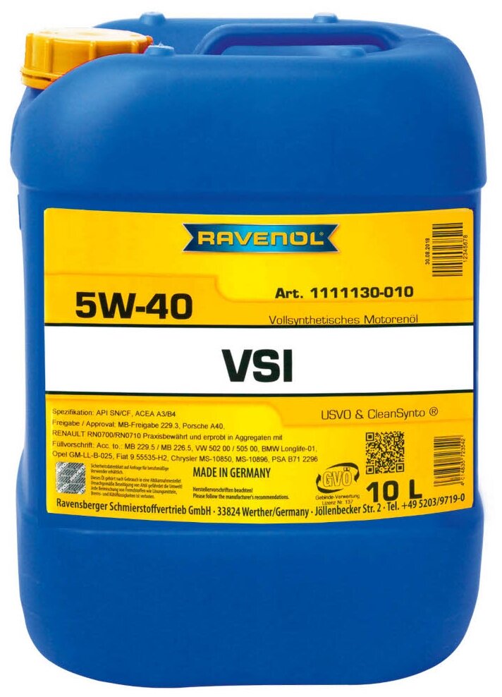 RAVENOL 4014835723542 SAE 5W-40 10L VSI NEW моторное масло