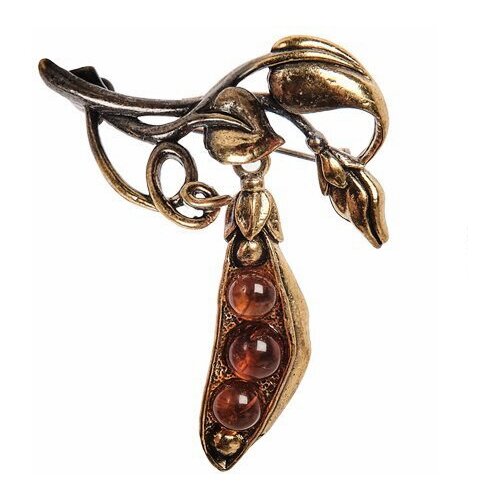 Брошь Горошек (латунь, янтарь) AM-2319 113-708725