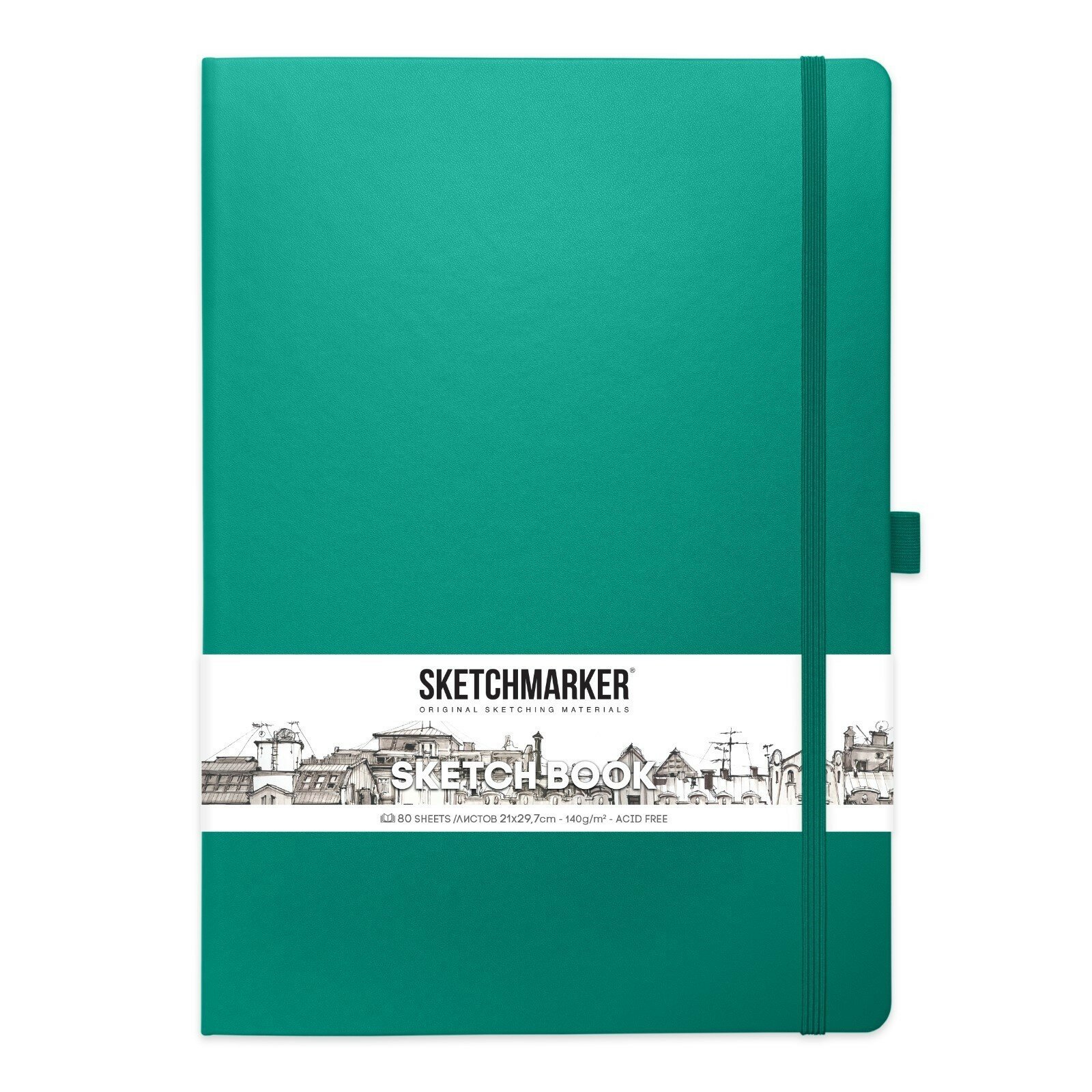 Блокнот для зарисовок Sketchmarker 21х29,7 см 80 л 140 г, твердая обложка Изумрудный - фото №3