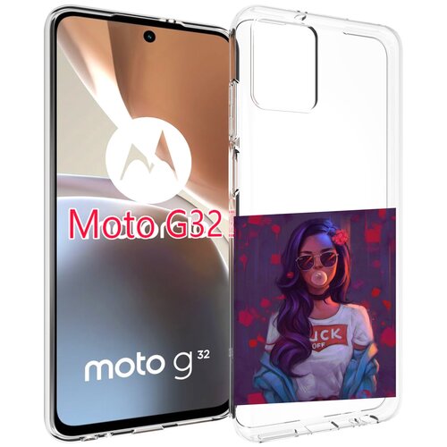Чехол MyPads девушка-с-жвачкой женской для Motorola Moto G32 задняя-панель-накладка-бампер