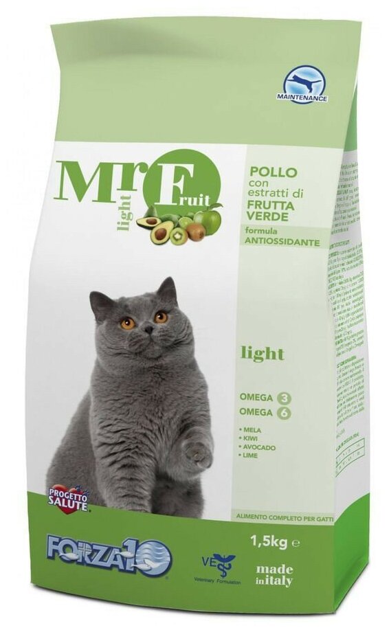 Forza10 Cat Mr Fruit Light Verde сухой корм для взрослых кошек любых пород склонных к полноте с курицей - 1,5 кг