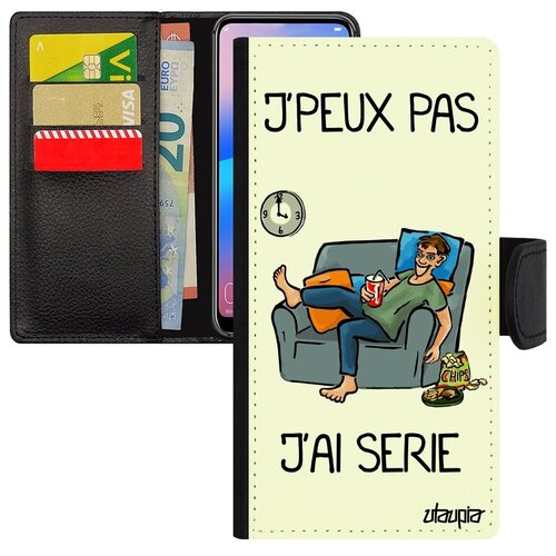 фото Защитный чехол- книжка для телефона // galaxy a40 // "не могу - у меня сериал!" юмор комикс, utaupia, белый