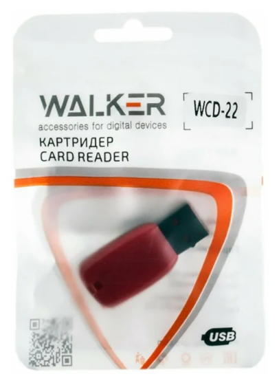 Картридер для чтения карт microSD WALKER WCD-22 Адаптер переходник для компьютера и ноутбука Card reader для ноутбуков MicroSD USB-порт черный