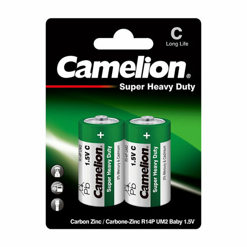 Батарейки солевые CAMELION SUPER HEAVY DUTY 1670, R14, C, 1.5В, 3800 мАч, упаковка 2шт