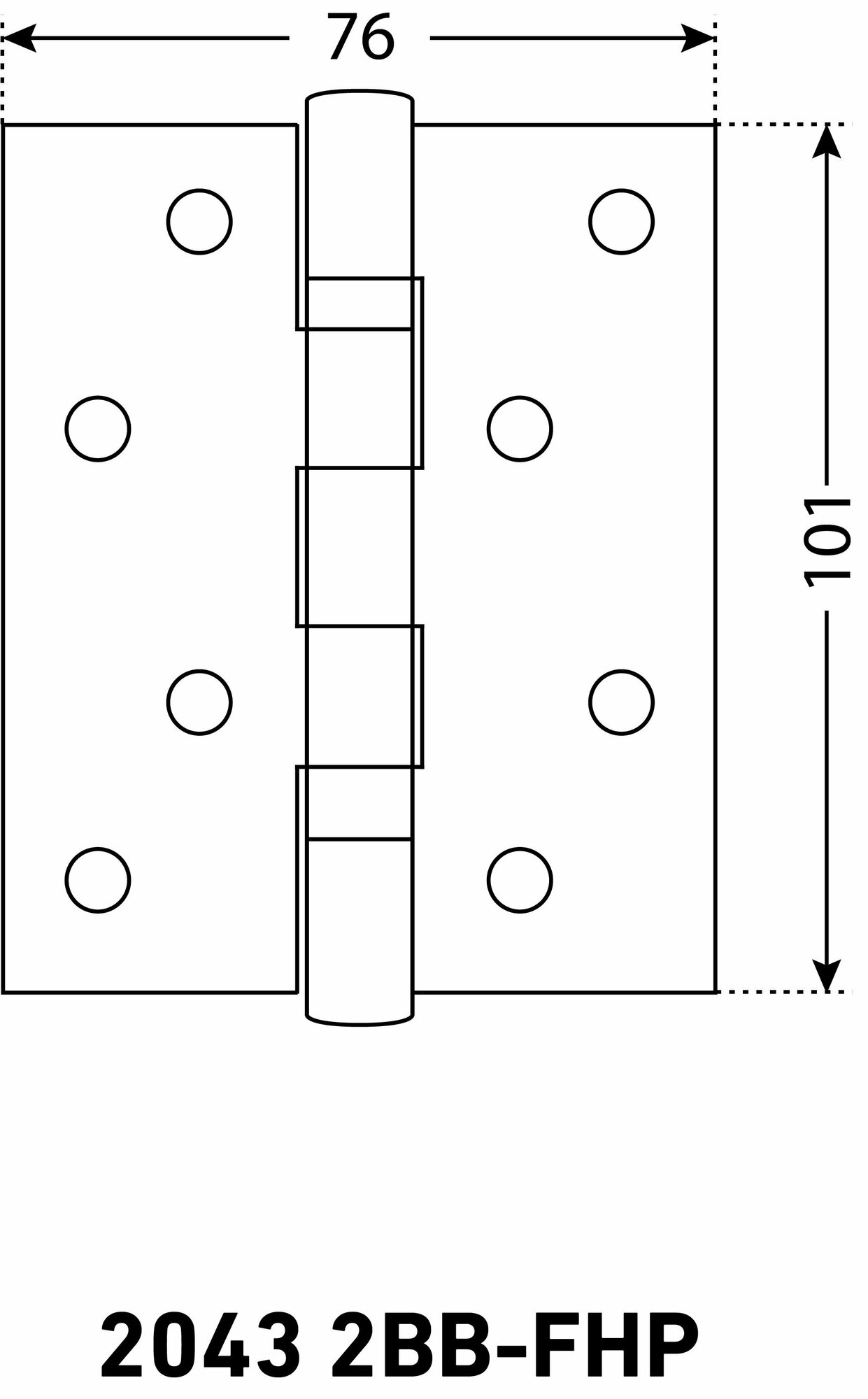 Петля дверная (2 штуки) универсальная аллюр 2043 (101х76) 2BB-FHP SBP, цвет матовое золото