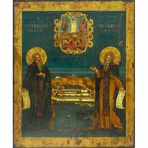 Икона Зосима и Савватий Соловецкие (копия старинной), арт ОПИ-1288 икона зосима и савватий соловецкие копия старинной арт опи 1275