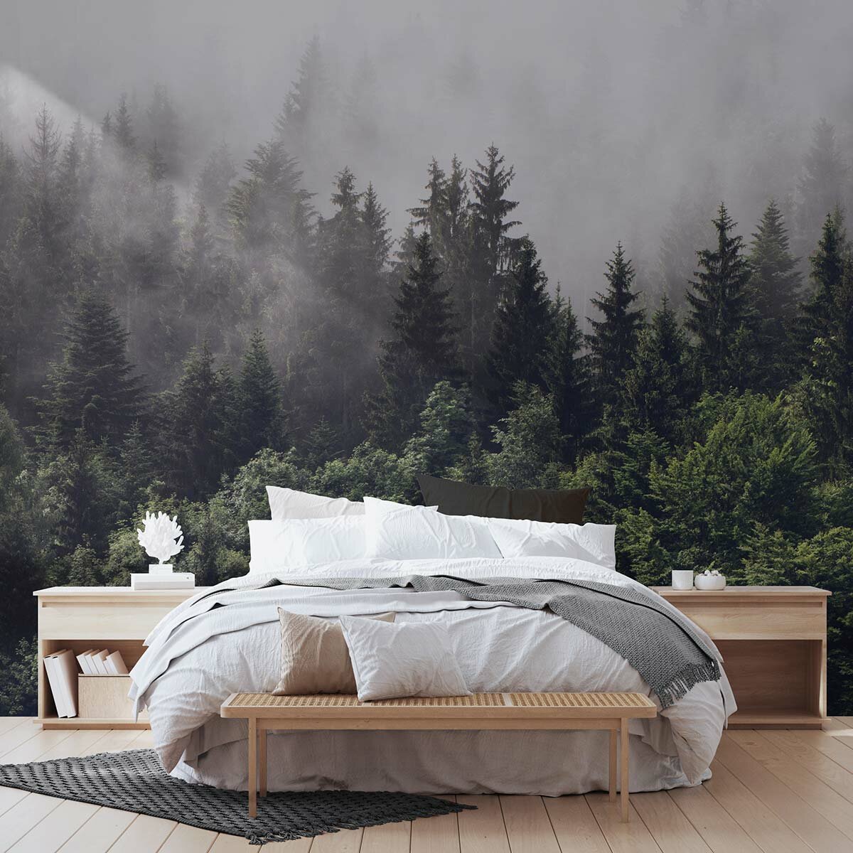 Фотообои флизелиновые с виниловым покрытием VEROL "Лес и туман", 300х283 см, моющиеся обои на стену, декор для дома