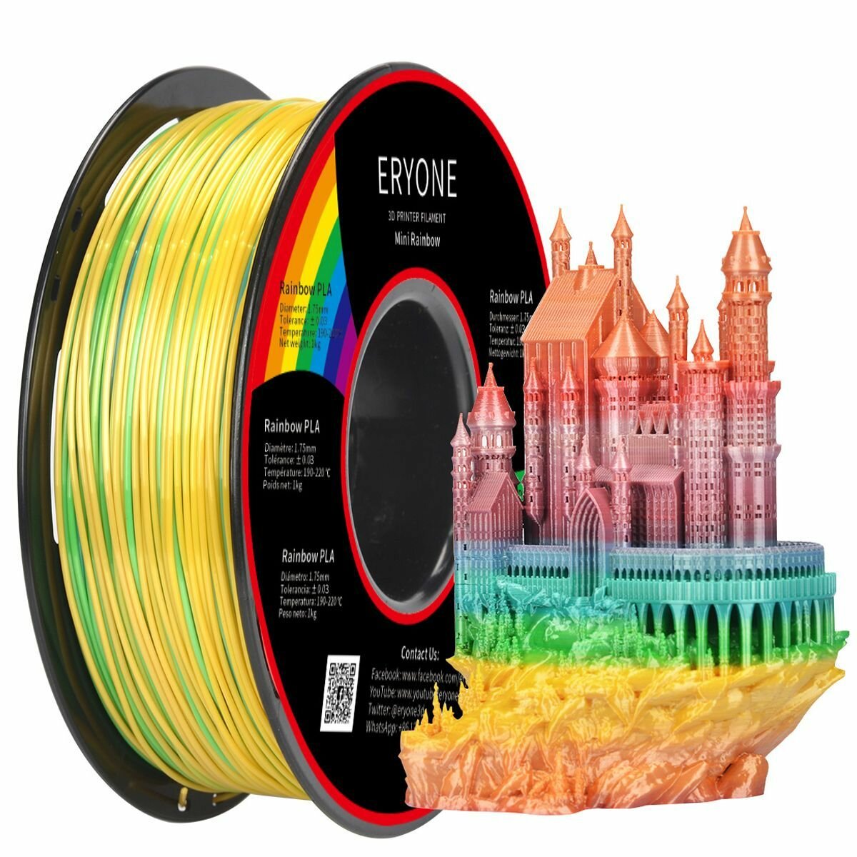 Разноцветный PLA Mini Rainbow 175 мм 1 кг (Eryone)